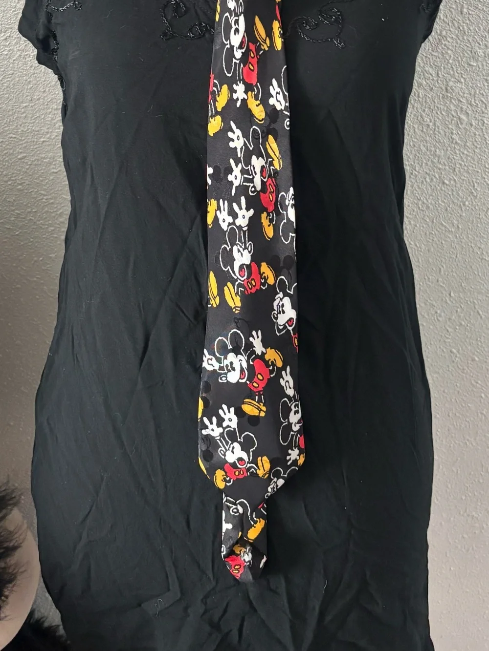 Disney Black Tie with Mickey Mouse Red & Yellow Accents